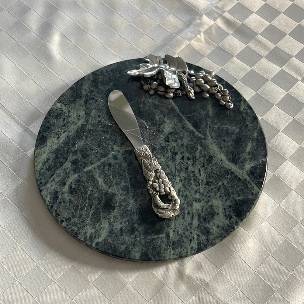 Marble Cheese Board with Silver Knife